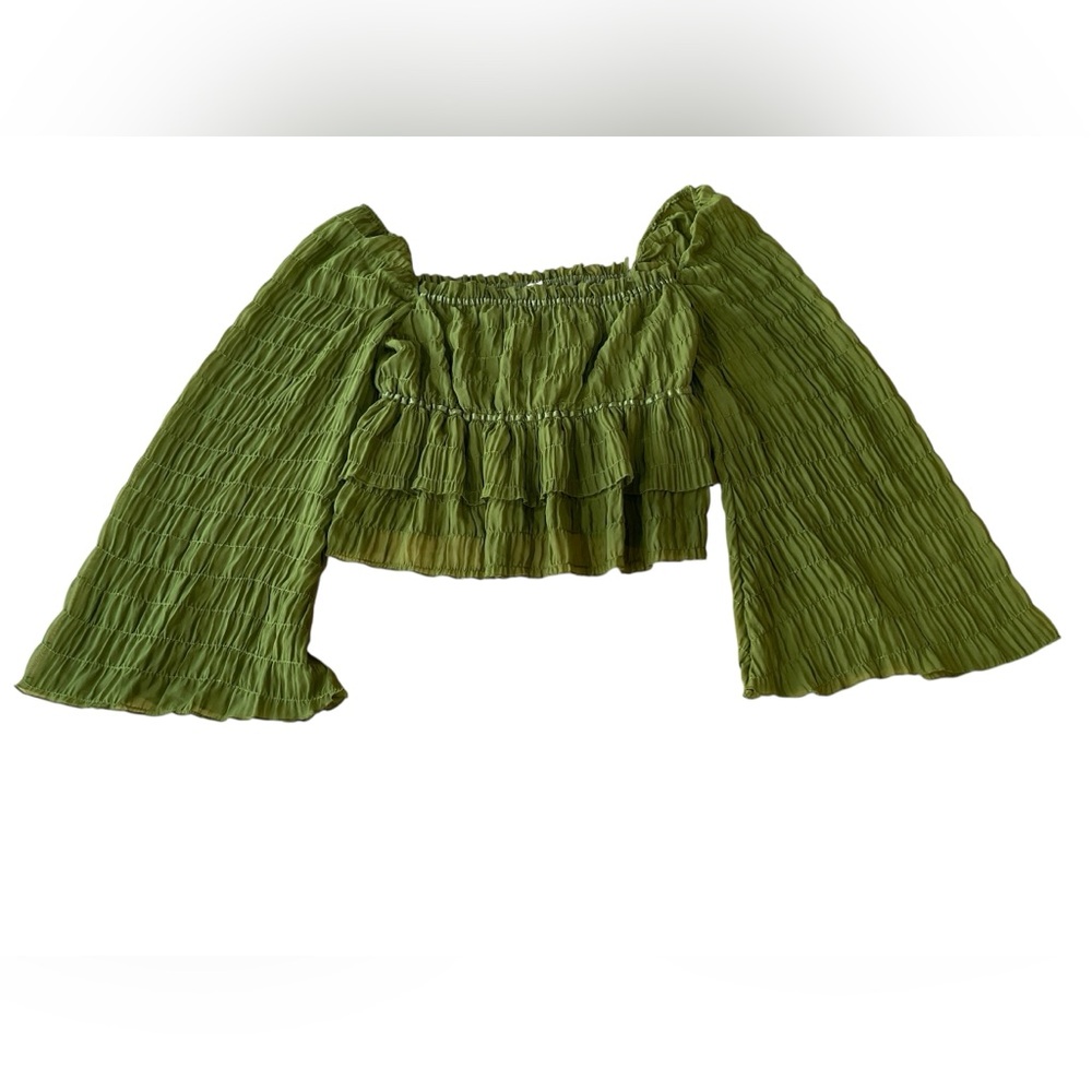 Tularosa Lucy Pleated Chiffon Green Cropped Blouse
